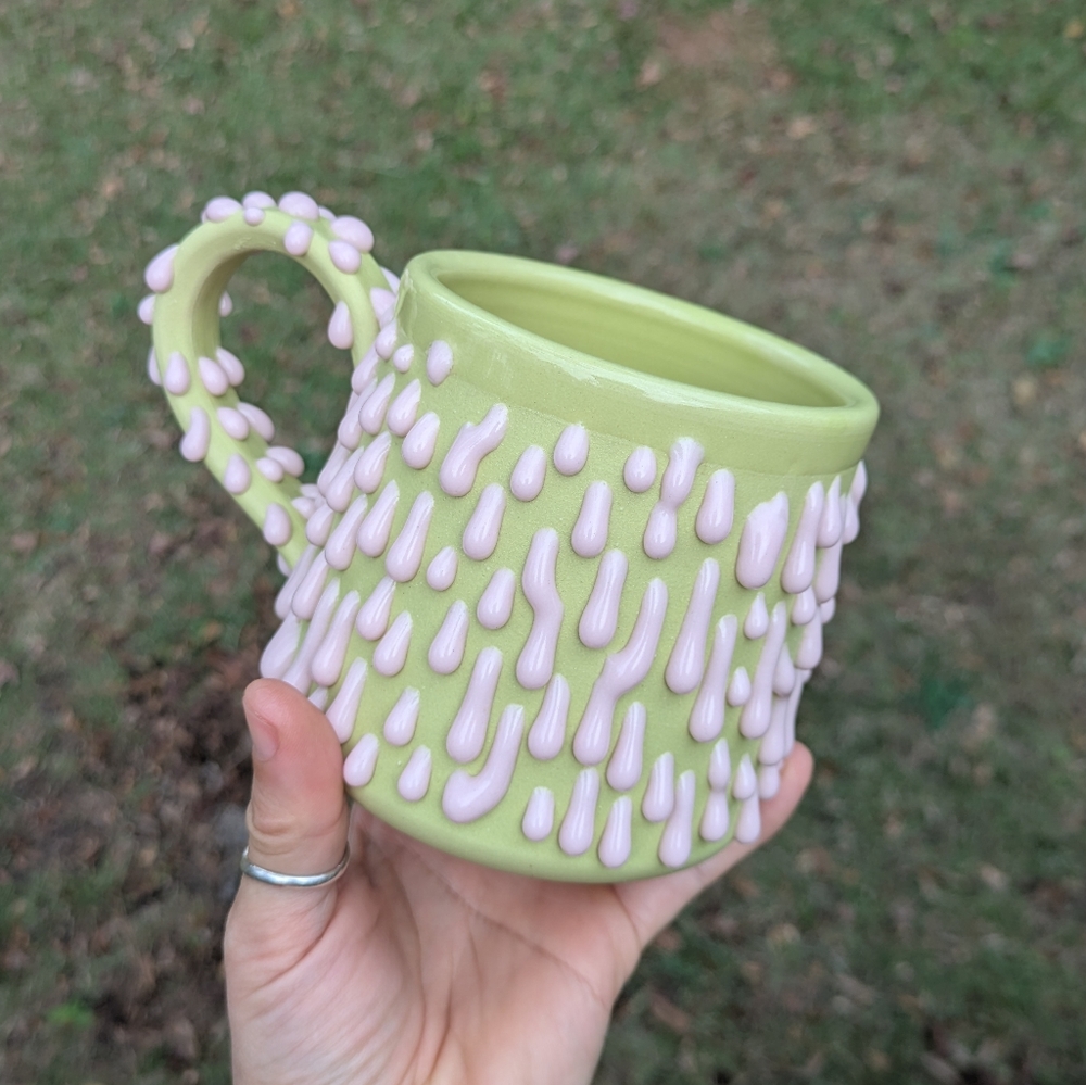 PK Ceramics - Chartreuse with Pink Gloops Mug